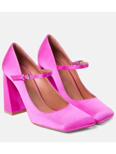 Pantofi cu toc Amina Muaddi din satin roz