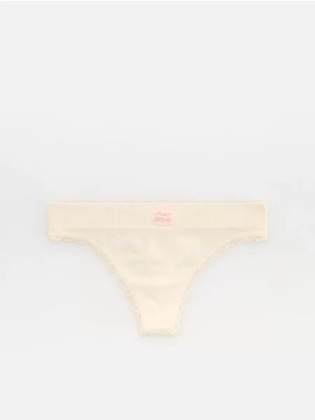Reserved Chiloți tanga cu dantelă crem