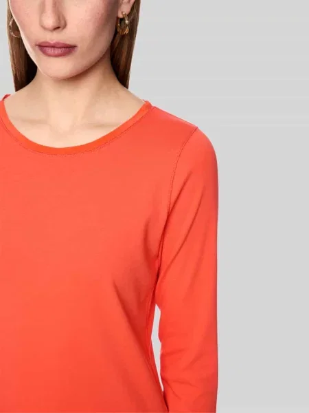 Bluzka z długim rękawem o kroju slim fit z mieszanki bawełny Marc Cain pomarańczowa