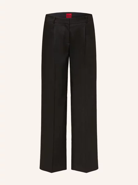 HUGO spodnie lniane szerokie high waist czarny