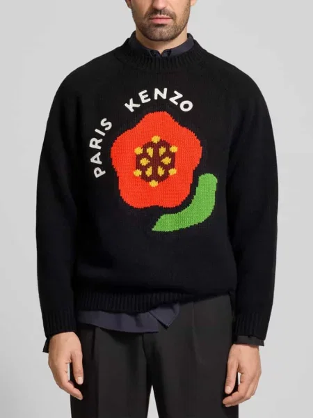 Sweter wełniany z imitacji dzianiny Kenzo czarny