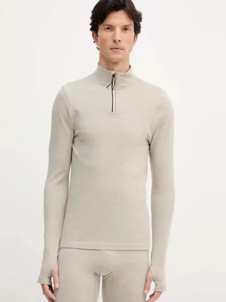 BOSS bluza z dodatkiem wełny gładka beżowy