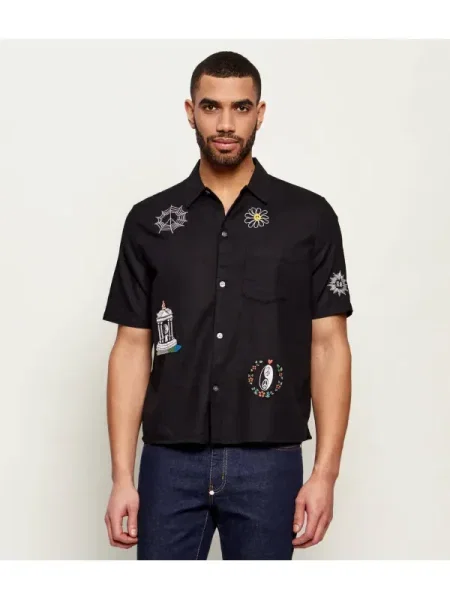 AllSaints Cămașă KARLTON | Relaxed fit | cu adaos de in negru