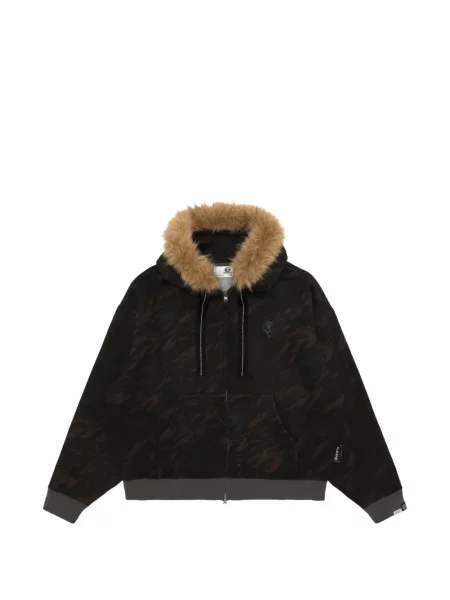 Hanorac cu glugă Aape By A Bathing Ape cu imagine cu model camuflaj cu blană negru
