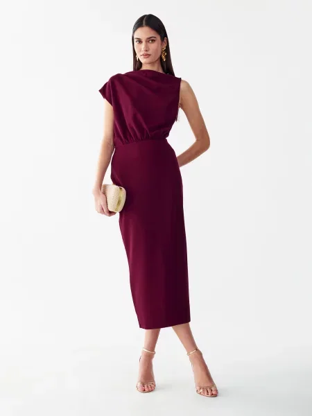 St MRLO Rochie de cocktail bordeaux roșu