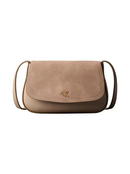 Torebka na długim pasku z detalem z logo Ck Calvin Klein brązowa