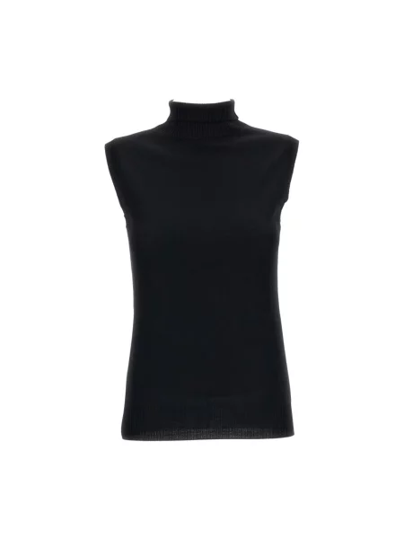 Lniany sweter z golfem Sportmax czarny