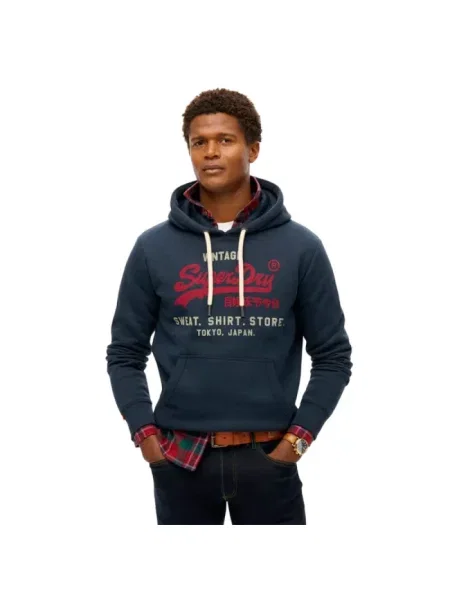 Bluza z kapturem Superdry retro z logo niebieska