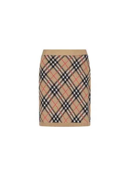 Spódnica Burberry wełniana w kratę beżowa