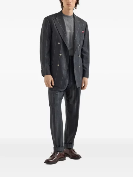 Tricou Brunello Cucinelli cu broderie cu mâneci lungi din jerseu gri
