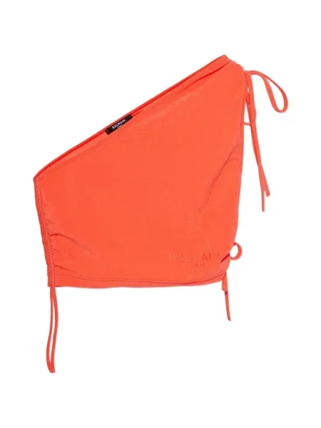 Top Balmain cu legături cu un umăr gol portocaliu