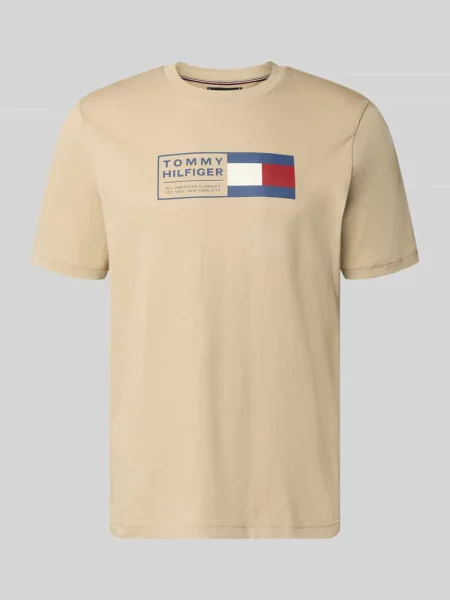 T-shirt o kroju regular fit z czystej bawełny Tommy Hilfiger beżowa