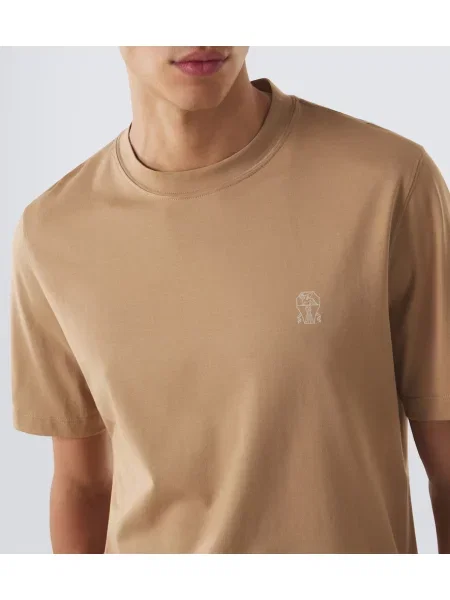 Tricou Brunello Cucinelli din jerseu cu autograf bej