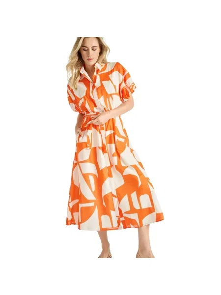Długa sukienka koszulowa Marie Méro pomarańczowa