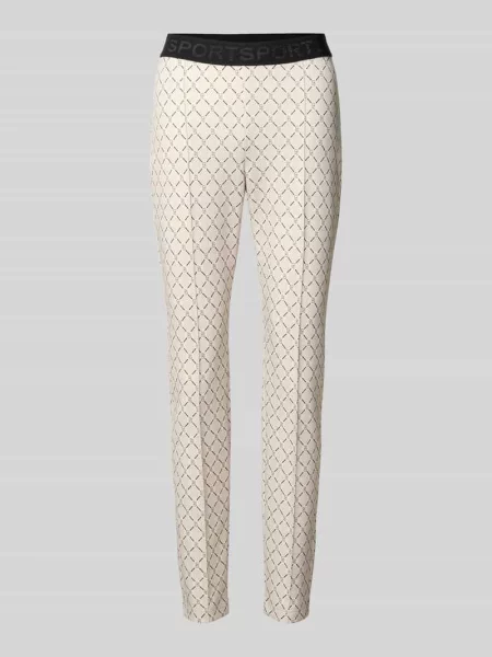 Spodnie o kroju slim fit z wzorem z logo Marc Cain beżowe