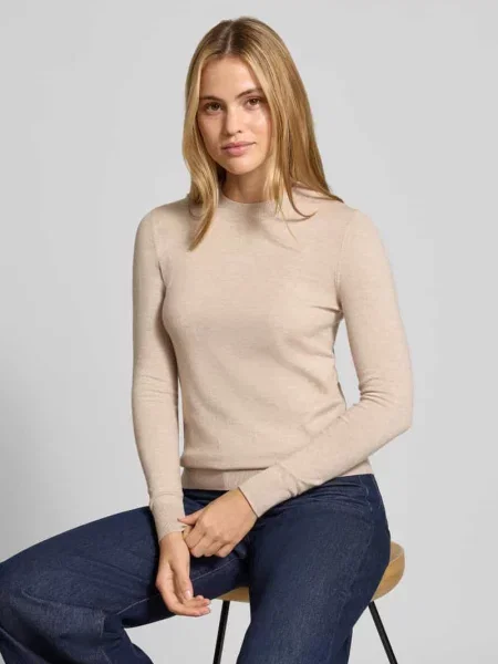 Sweter z dzianiny o kroju slim fit z elastycznymi wykończeniami Christian Berg Woman beżowy