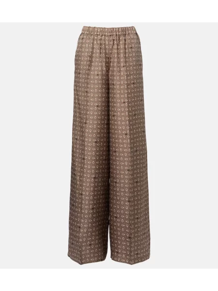 Pantaloni Max Mara din satin cu imagine maro