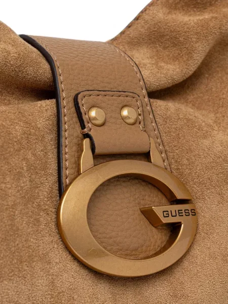 Szarvasbőr shopper táska Guess autogrammal barna
