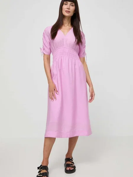 Boss Orange rochie midi evazati roz