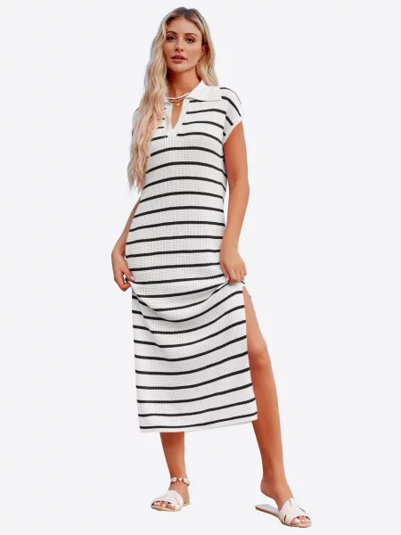 Imily Bela Rochie tricotat negru alb