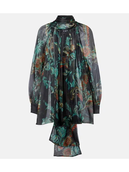 Bluză Etro de mătase cu model floral transparente negru