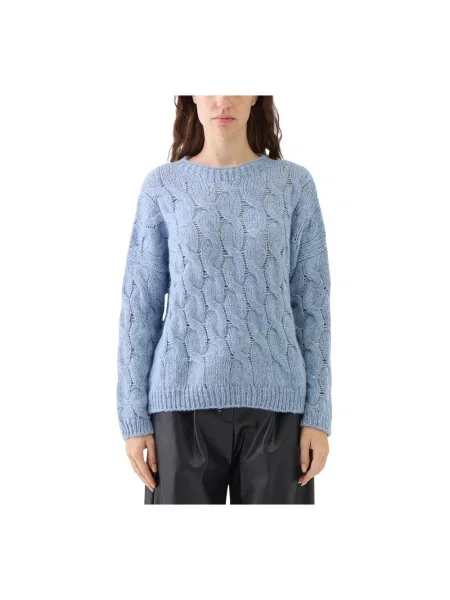 Sweter Le Tricot Perugia z cekinami z okrągłym dekoltem niebieski
