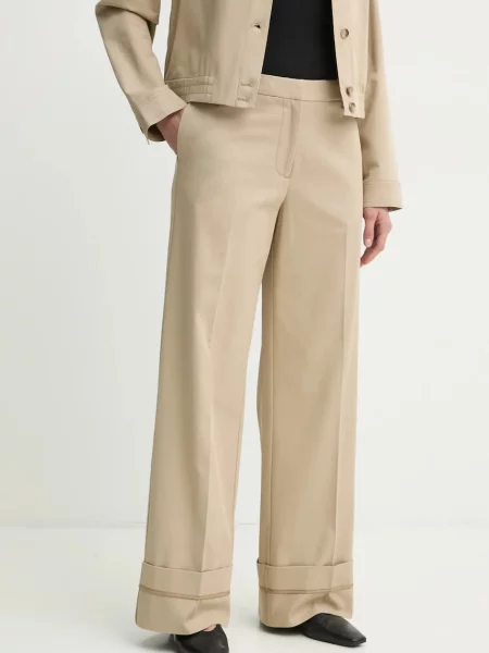 Samsoe Samsoe pantaloni SAESMELLA femei lat high waist bej