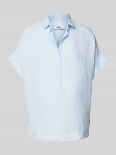 Bluzka lniana o kroju regular fit z krótkimi rękawami model ‘DERRY’ 0039 Italy błękitna