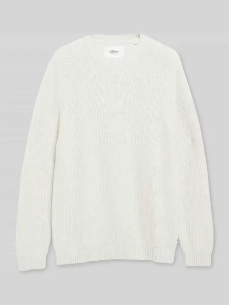 Sweter z dzianiny o kroju regular fit z czystej bawełny z okrągłym dekoltem S.oliver Red Label biały