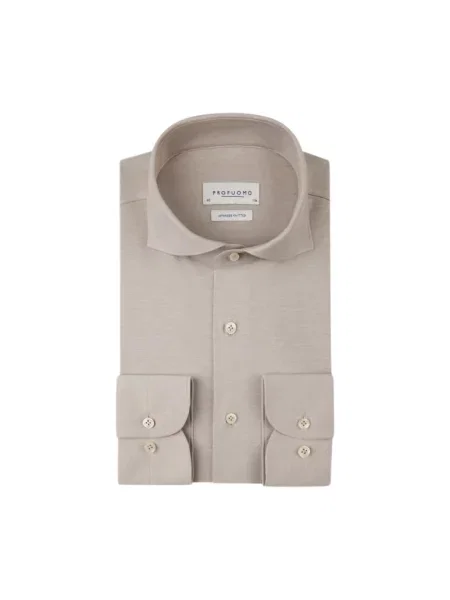 Profuomo Koszula Japanese Knitted Slim Fit beige beżowa