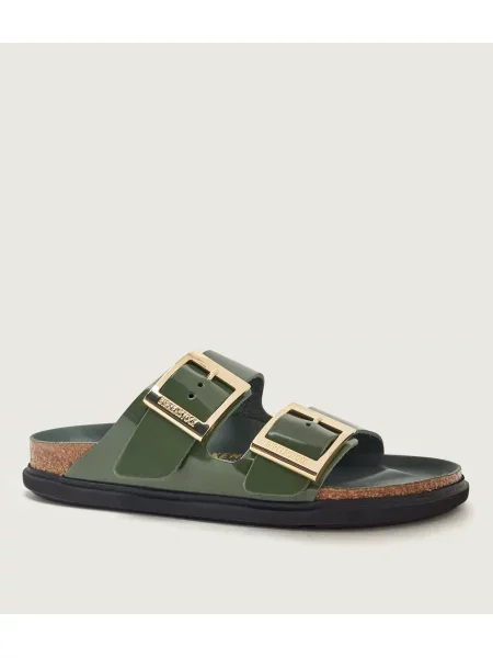Șlapi Birkenstock din piele cu cataramă verde