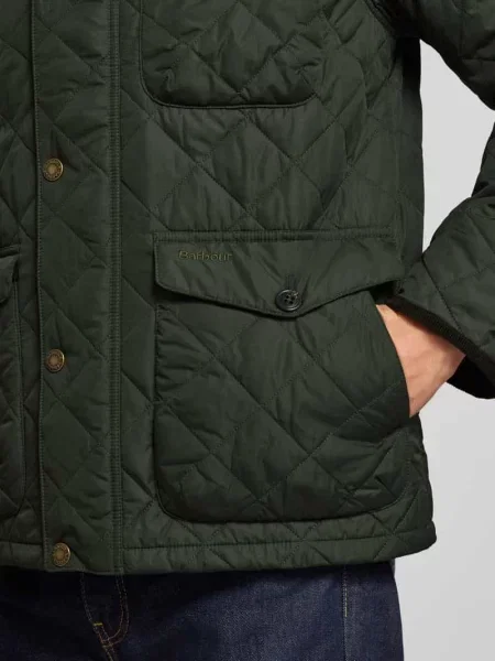 Kurtka pikowana o kroju regular fit z kołnierzykiem w kontrastowym kolorze model HORNBY' Barbour oliwkowa
