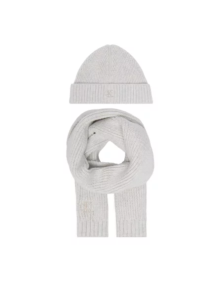 Calvin Klein Jeans Sál és sapka szett Knitted Scarf Beanie Giftbox Világosszürke