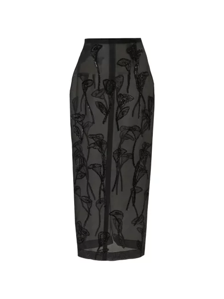 Fustă midi Carolina Herrera cu model floral din organza negru