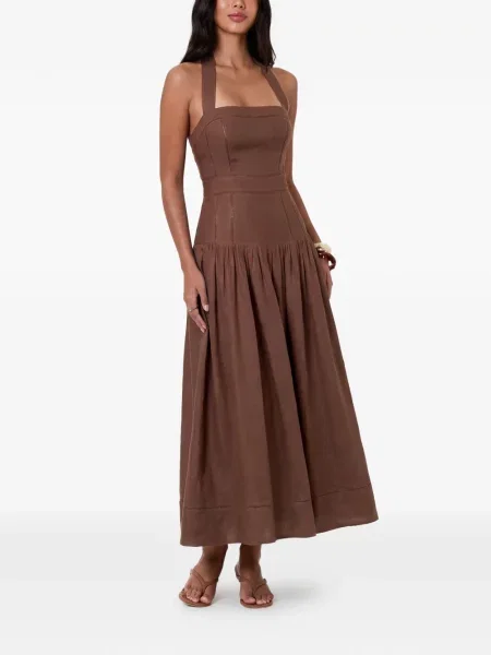 Rochie midi Nicholas cu gât halter maro