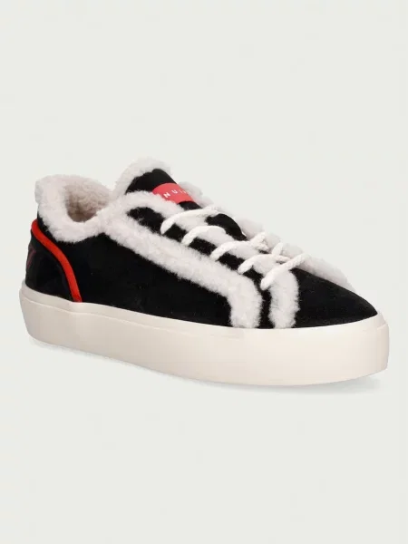Inuikii Lila Shearling Lace Up tenisice za žene od brušene kože crna