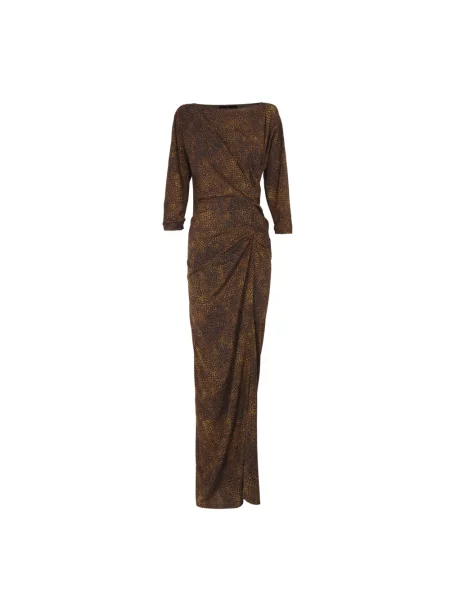 Długa jedwabna sukienka maxi Cortana z nadrukiem zwierzęcym brązowa