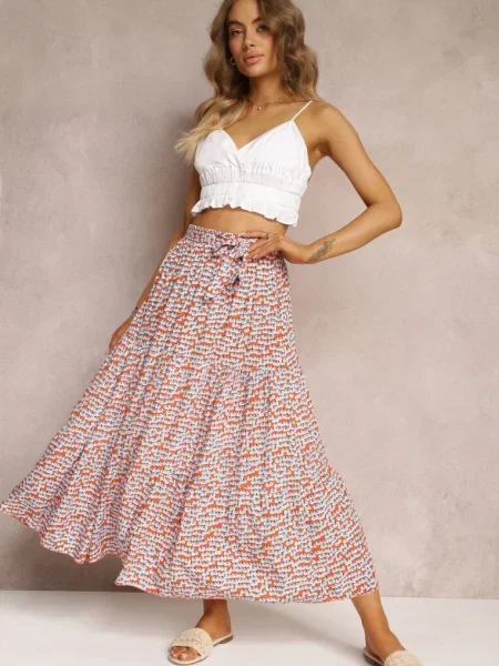 Rozkloszowana Spódnica Maxi z z Gumką w Talii Tailana czerwona