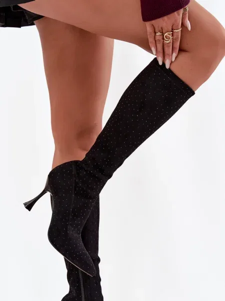 Botine D&a din piele cu toc înalt negru