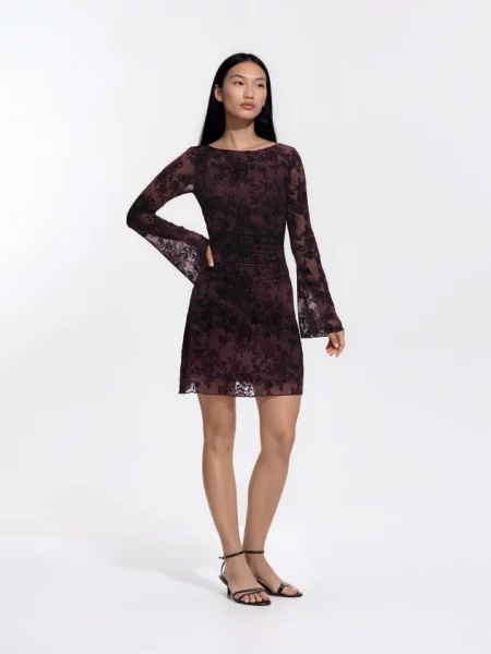 Reserved Rochie mini cu imprimeu floral maro