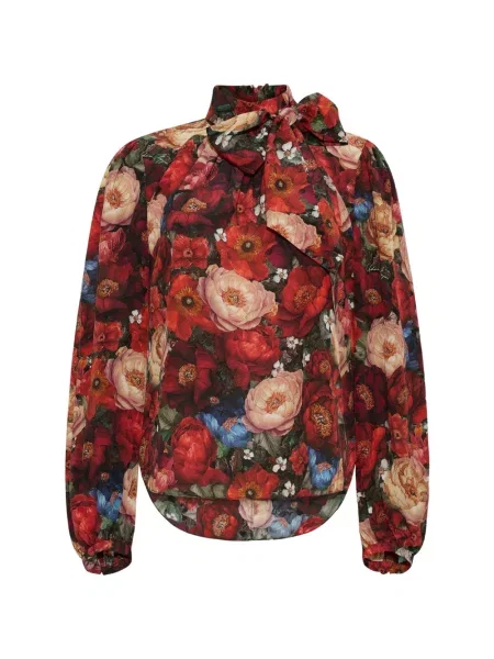 Bluză Adam Lippes de mătase cu model floral cu imagine roșu