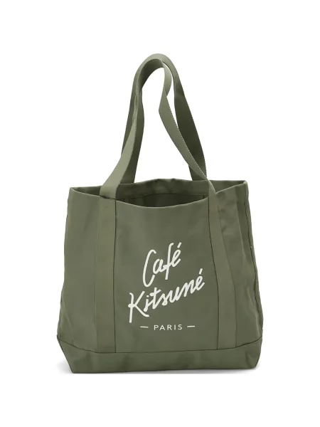 Geantă shopper Café Kitsuné cu autograf verde