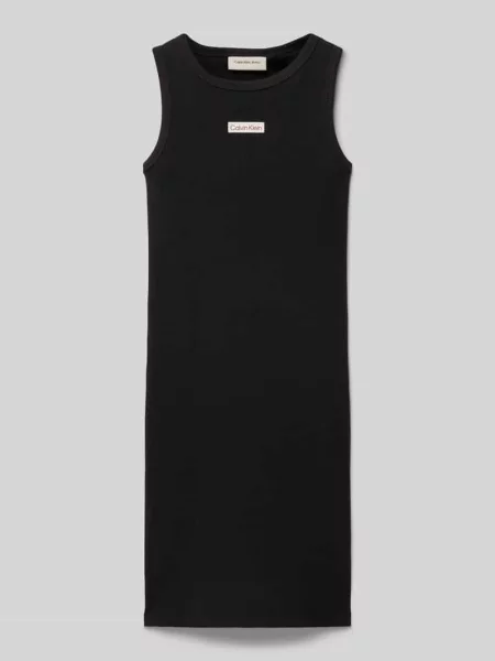 Sukienka z prążkowaniem i wyhaftowanym logo Calvin Klein Jeans czarna