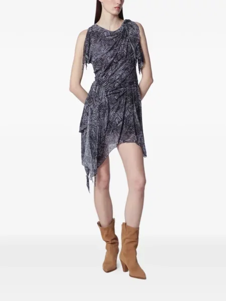 Rochie Isabel Marant cu imagine cu imprimeu abstract asimetrică negru