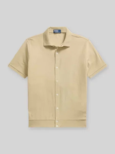 Koszulka polo o kroju regular fit z pełną listwą guzikową z czystej bawełny Polo Ralph Lauren beżowa