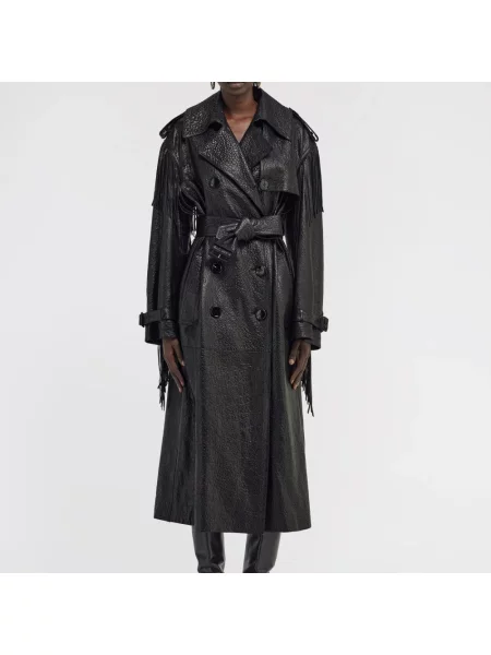 Trencz Roberto Cavalli skórzany czarny