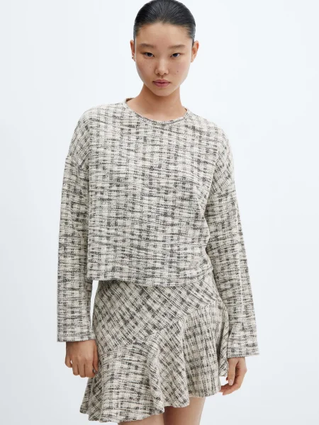 MANGO Fustă TWEED negru alb