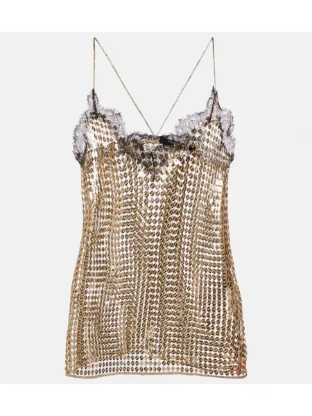 Top Roberto Cavalli din dantelă auriu