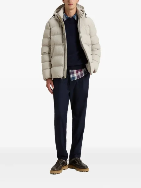 Geacă cu puf Woolrich cu glugă stretch gri