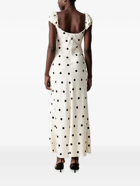 Rochie maxi Bardot cu buline din dantelă alb